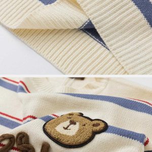 youthful bear letter stripe sweater embroidered design 1327