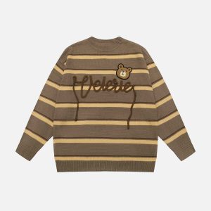 youthful bear letter stripe sweater embroidered design 1813