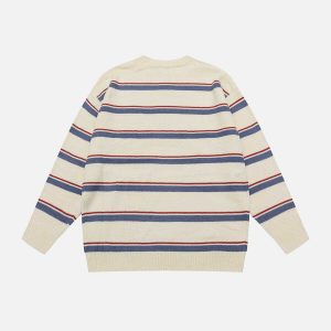 youthful bear letter stripe sweater embroidered design 2672