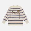 youthful bear letter stripe sweater embroidered design 3507