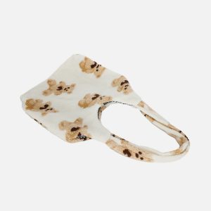 youthful bear pattern sherpa bag   cozy & trendy accessory 6934