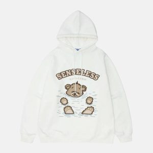 youthful bear print hoodie   fun & trendy streetwear essential 7190