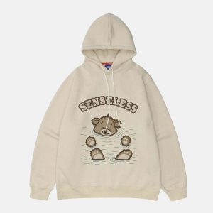 youthful bear print hoodie   fun & trendy streetwear essential 7407