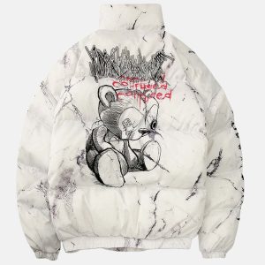 youthful bear print padded jacket   cozy & iconic streetwear 2829
