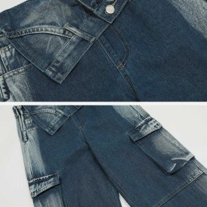 youthful big pocket jeans   irregular waist & urban chic 5633