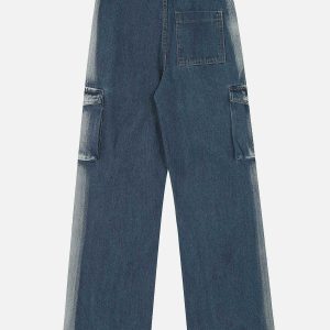 youthful big pocket jeans   irregular waist & urban chic 5918