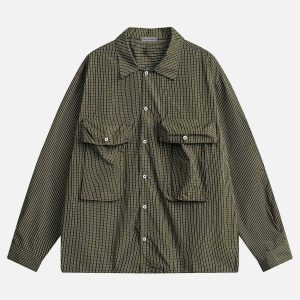 youthful big pocket shirt   sleek long sleeve streetwear 8295
