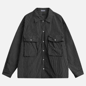 youthful big pocket shirt   sleek long sleeve streetwear 8479