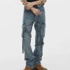 youthful big pocket tie jeans   sleek design meets streetwear 4639
