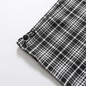 youthful black & white plaid pants casual drawstring design 5175