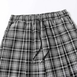 youthful black & white plaid pants casual drawstring design 7595