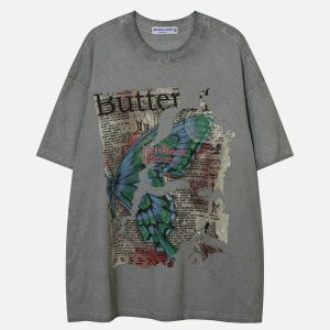 youthful broken butterfly tee urban washed look 8301