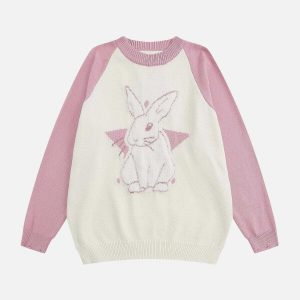 youthful bunny jacquard sweater with frayed edges 2153