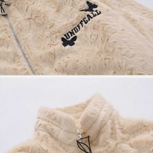 youthful butterfly applique plush coat   winter chic 2999