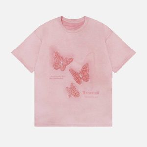 youthful butterfly applique tee suede & embroidered style 1736