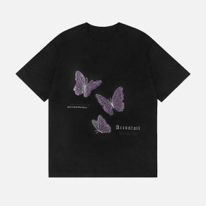 youthful butterfly applique tee suede & embroidered style 3714