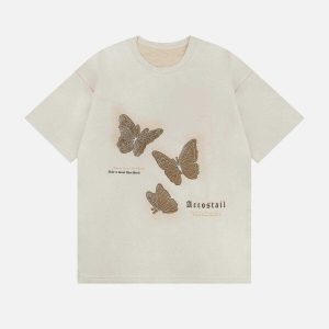 youthful butterfly applique tee suede & embroidered style 8069