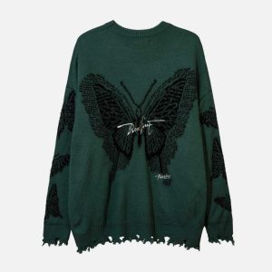 youthful butterfly cut hem sweater   chic knit design 1597