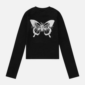 youthful butterfly cutout top   sleek long sleeve design 2197