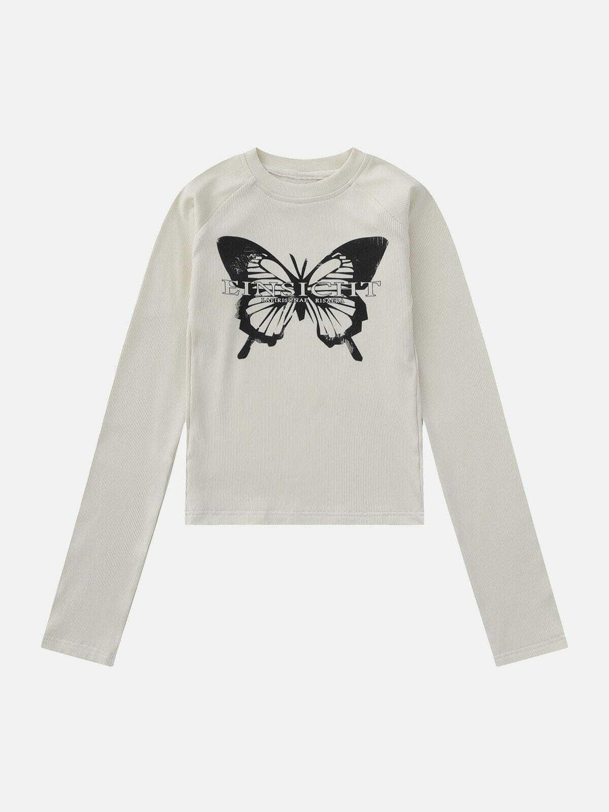 youthful butterfly cutout top   sleek long sleeve design 8487