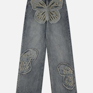 youthful butterfly embellished jeans   loose & trendy fit 2499