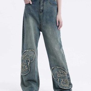 youthful butterfly embellished jeans   loose & trendy fit 3259