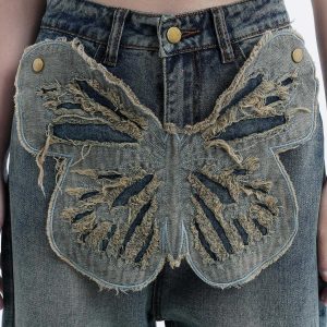 youthful butterfly embellished jeans   loose & trendy fit 7573