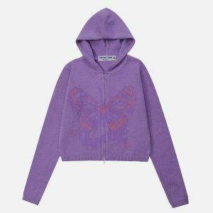 youthful butterfly hoodie   trendy y2k streetwear appeal 3058