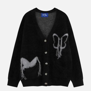 youthful butterfly jacquard cardigan with tassels chic style 1943