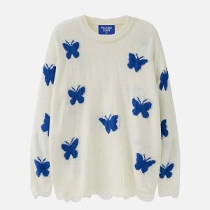 youthful butterfly jacquard sweater   chic y2k streetwear 4496