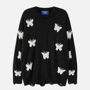 youthful butterfly jacquard sweater   chic y2k streetwear 6904