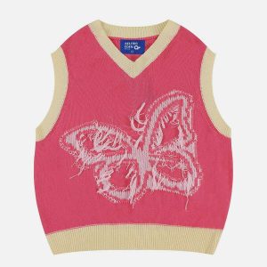 youthful butterfly jacquard vest chic tassel detail 4132