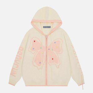 youthful butterfly knit hoodie   chic y2k streetwear 7539