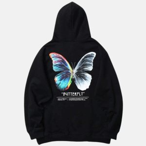 youthful butterfly print hoodie   pullover streetwear icon 4015