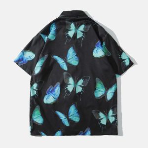 youthful butterfly print shirt short sleeve & trendy style 7722