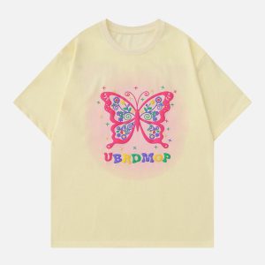 youthful butterfly print tee foamy design & vibrant style 3650