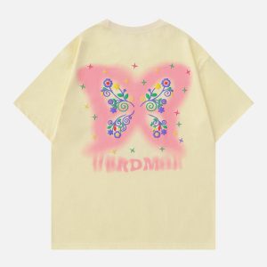youthful butterfly print tee foamy design & vibrant style 5291