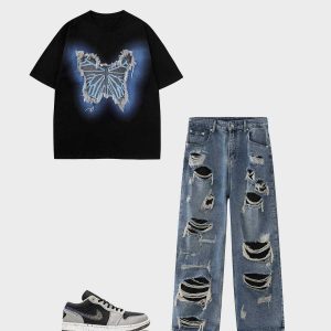 youthful butterfly tassel tee   chic patch design 6077