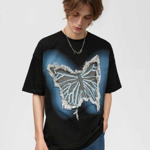 youthful butterfly tassel tee   chic patch design 8018