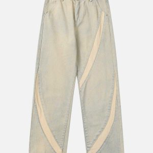 youthful cambered patchwork jeans   urban streetwear hit 1669