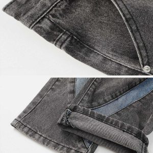 youthful cambered patchwork jeans   urban streetwear hit 5115