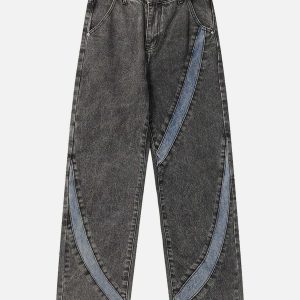 youthful cambered patchwork jeans   urban streetwear hit 7805