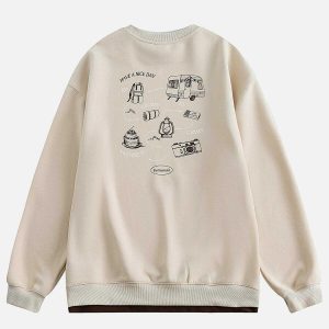 youthful camping print sweatshirt   outdoor chic style 6694