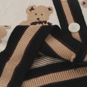 youthful cartoon bear cardigan   knit streetwear charm 1560