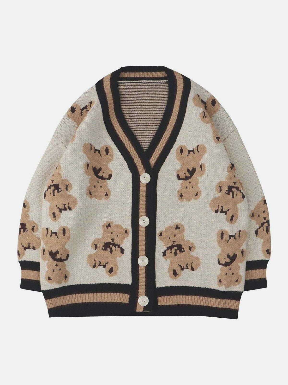 youthful cartoon bear cardigan   knit streetwear charm 5930