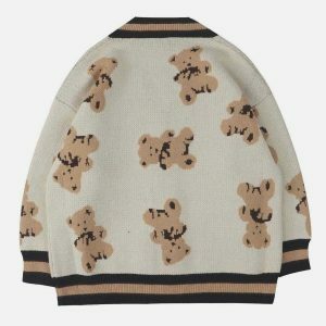 youthful cartoon bear cardigan   knit streetwear charm 8170