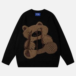 youthful cartoon bear sweater with chic tassels 8780