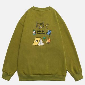 youthful cartoon camping sweatshirt   urban & trendy fit 2227