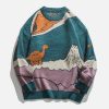 youthful cartoon dino knit sweater   quirky & cozy style 2491