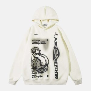 youthful cartoon print hoodie   fun & trendy streetwear 2906
